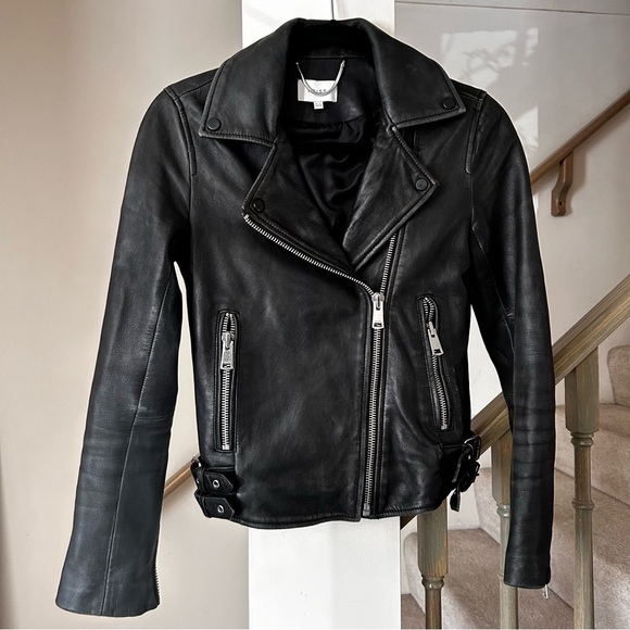 Reiss Black Leather Motorcycle Jacket Size Women's XS - Picture 12 of 16